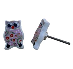 Pink Owl Flat Ceramic Knob